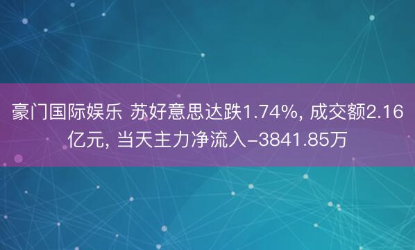豪门国际娱乐 苏好意思达跌1.74%, 成交额2.16亿元, 当天主力净流入-3841.85万
