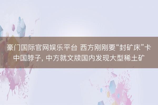豪门国际官网娱乐平台 西方刚刚要“封矿床”卡中国脖子, 中方就文牍国内发现大型稀土矿